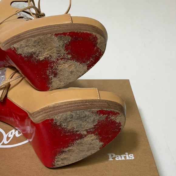 Christian Louboutin Miss Fortune 120 beige leather lace-up wooden high heels, 40 - Picture 10 of 16